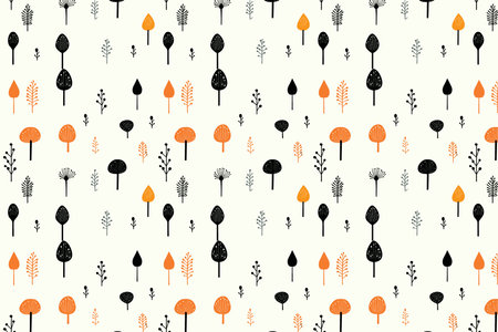 Black Mushroom and Leaf Pattern on a White Backgroundのイラスト素材