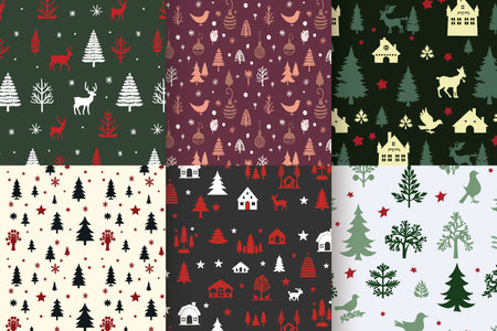 six different Christmas themed patterned backgroundのイラスト素材