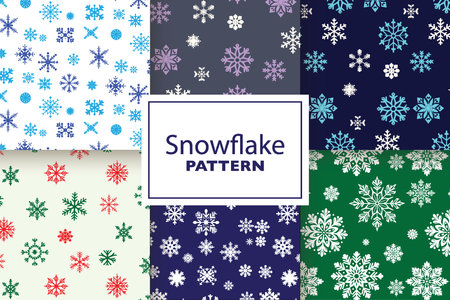 Colorful Collection of Six Different Snowflake Patternsのイラスト素材