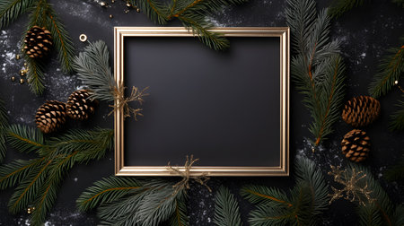 Golden Frame Encased with Snow-Dusted Pine Branchesの素材