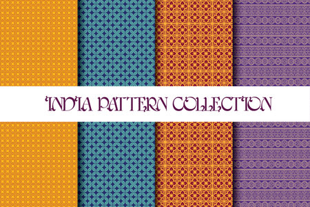 India Pattern Collection, A Colorful Display of Six Traditionalのイラスト素材