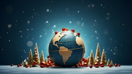Christmas Around the World, Dark Blue Globe with Gold Continentsの素材