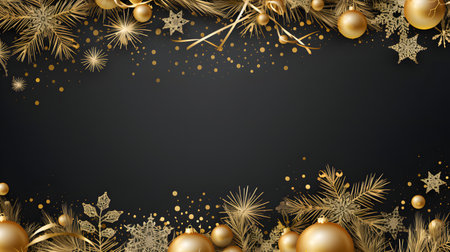Golden Christmas Ornaments, Metallic Pine Branchesの素材
