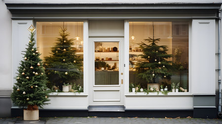 Elegant Christmas Decorations Adorn Shop Windowの素材