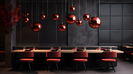 Modern Black and Red Dining Room with Copper Lampsの素材