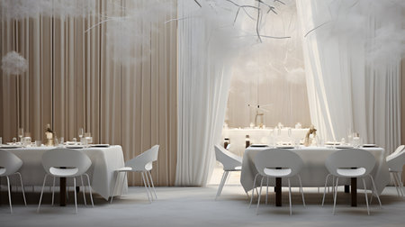 Elegant White Dining Room with Modern Furnitureの素材