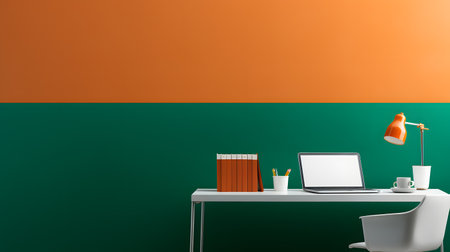 Minimalist Home Office with Orange and Green Wallの素材