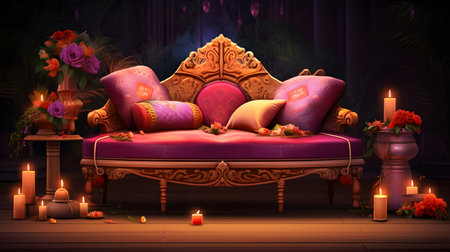 Pink Sofa with Gold Accents and Candlesの素材
