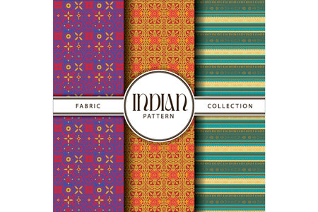 Indian Pattern Fabric Collection with Vibrant Colorsのイラスト素材