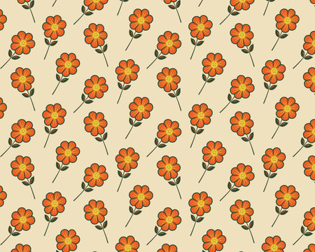 Orange Flowers on Beige Background Patternのイラスト素材