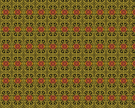 Symmetrical Red and Gold Floral Geometric Patternのイラスト素材
