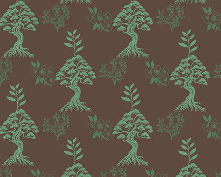 Symmetrical Pattern of Green Triangular Trees on a Dark Backgroundのイラスト素材