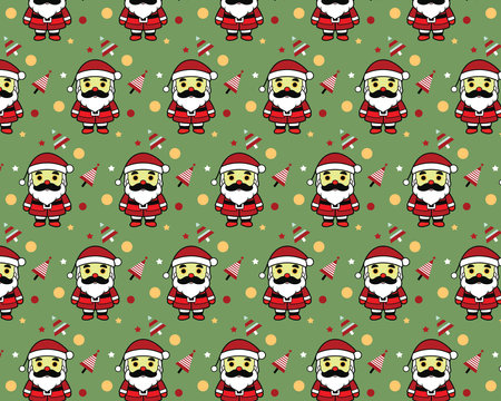 Cute Santa Clauses with Candy Canes and Presents on Green Backgroundのイラスト素材