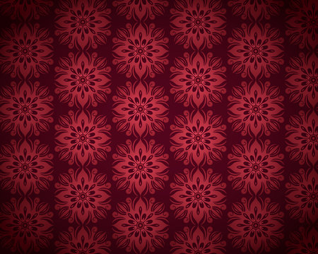 Red Floral Wallpaper with Symmetrical Flowersのイラスト素材