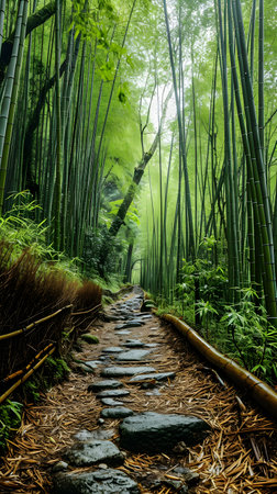 Ancient Stone Path in Enchanting Bamboo Forestの素材