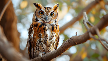 Stately Owl Perched in the Warmth of Autumnの素材