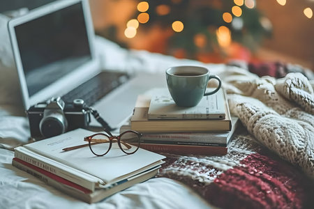 Cozy Winter Evening with Books, Coffee, and Warmthの素材