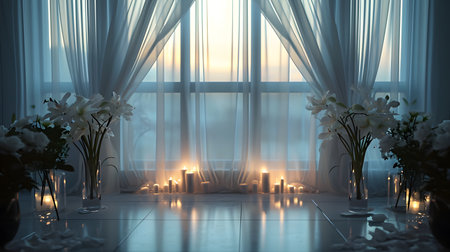 Twilight Tranquility with Lilies and Gentle Candle Glowの素材