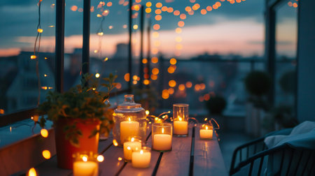 Urban Oasis with Festive Lights on a Cozy Balconyの素材