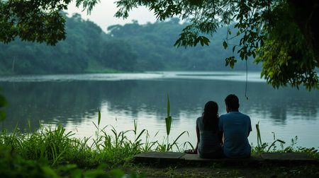 Tranquil Lakeside Solitude for Two in Natures Embraceの素材