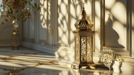 Elegant Shadows and Light from a Classic Golden Lanternの素材