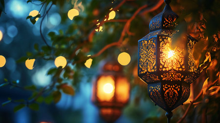 Enchanted Evening Lights through Delicate Lantern Patternsの素材