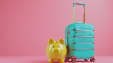 Budgeting for Vacations Piggy Bank and Luggageの素材