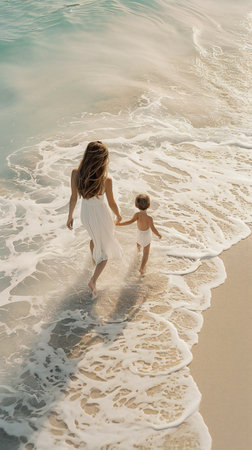 Little Adventurer on the Sandy Beach Shoreの素材