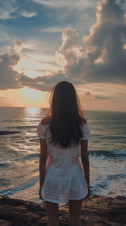 Dreamy Coastal Sunset and Solitary Contemplationの素材