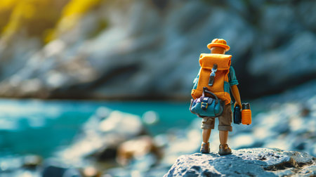 Miniature Explorer Adventuring Through Rocky Terrainの素材