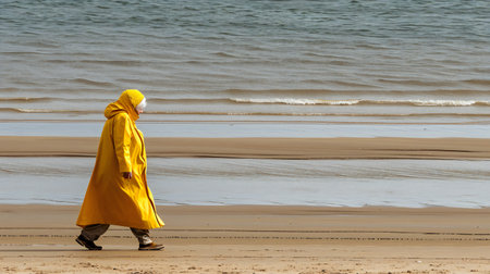 Contemplative Stroll by the Serene Ocean Horizonの素材
