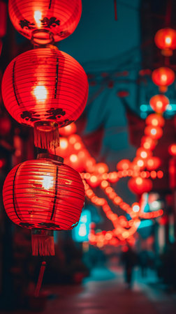 A Red Lanterns Lane in Evening Lightの素材