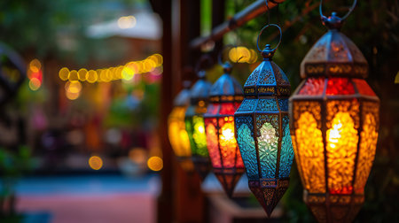 Exotic Lanterns Accentuating a Twilight Bazaarの素材