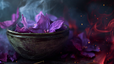 Smoky Whispers Above Vibrant Purple Flowersの素材