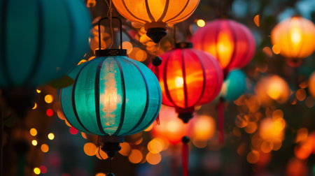Twilight Glow of Colorful Hanging Lanternsの素材