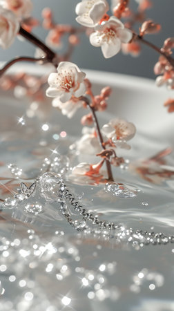 Gleaming Pearls and Cherry Blossoms Adrift on Serene Watersの素材
