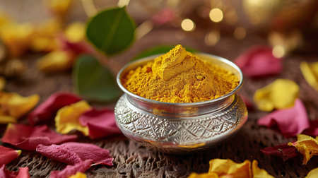 Rich Turmeric Powder on Elegant Vintage Silverwareの素材