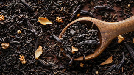 Exotic Loose Leaf Tea in Wooden Spoon Close-upの素材