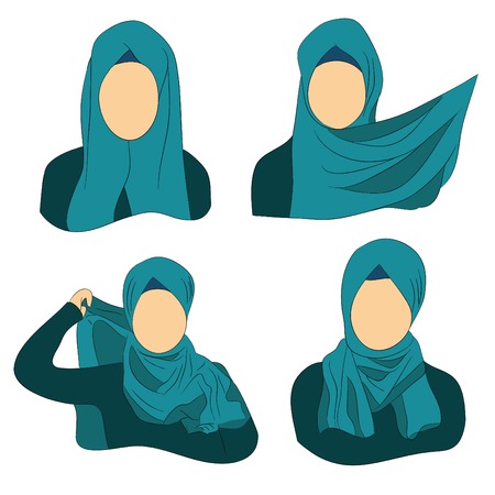muslim women, instructions on how to wear the Muslim hijab headscarfのイラスト素材