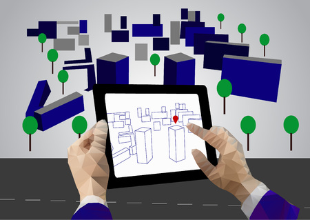 tablet in  hands, navigation in the city, smart city, a city of the futureのイラスト素材