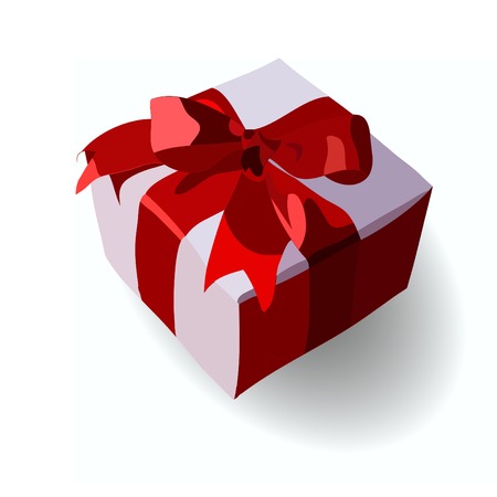 Gift on Valentines Day. Birthday gift. Gift for a holiday. Painted gift. A gift with a bow. A box with a bowのイラスト素材