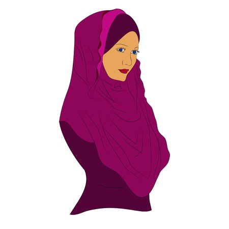muslim girl dressed in colored hijab, Muslim headscarfのイラスト素材