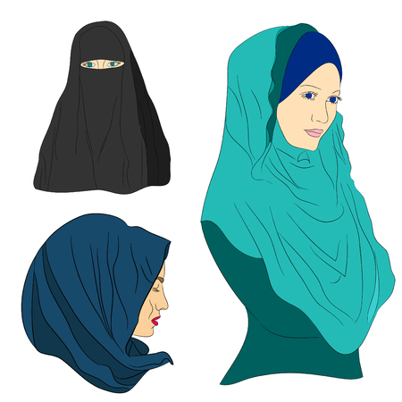 muslim girl dressed in colored hijab, Muslim headscarfのイラスト素材
