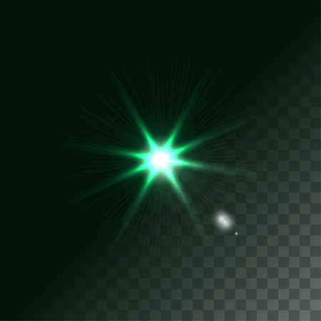 A bright flash of light. Star in space. Bright vector shine. realistic len flare beam and flash on transparent background  vector illustrationのイラスト素材
