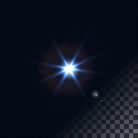 A bright flash of light. Star in space. Bright vector shine. realistic len flare beam and flash on transparent background  vector illustrationのイラスト素材