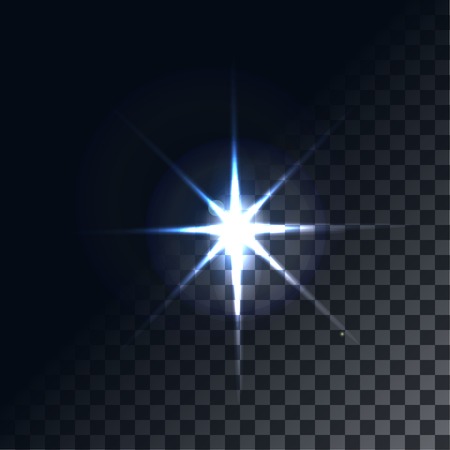 A bright flash of light. Star in space. Bright vector shine. realistic len flare beam and flash on transparent background  vector illustrationのイラスト素材