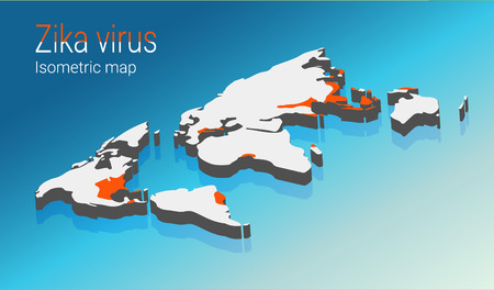 Zika virus infographic include transmission worldwide.  template. Isometric map concept.のイラスト素材