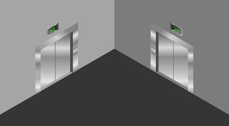 elevator isometric design set with closed and open doorsのイラスト素材