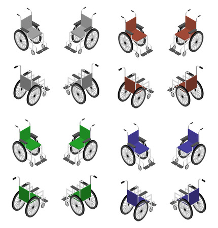 Wheelchair detailed isometric icon vector graphic illustration.  Big set different colorsのイラスト素材
