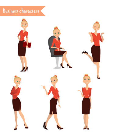 Set characters business woman, Business Girl, different posesのイラスト素材